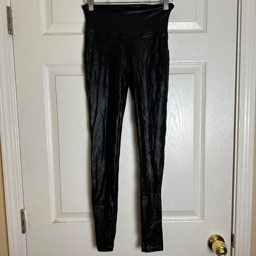 ! SPANX Black Faux Leather Hi-Rise Leggings Women Size S